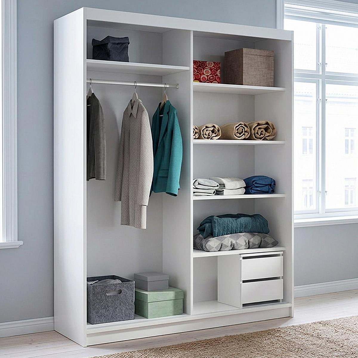 SCHWEBETÜRENSCHRANK Donatello mit 2 Türen und Schubkasteneinsatz, 160 cm, Weiß+eiche Artisan - Weiß/Eiche Artisan, Holzwerkstoff (160/205/60cm) - Beautysofa
