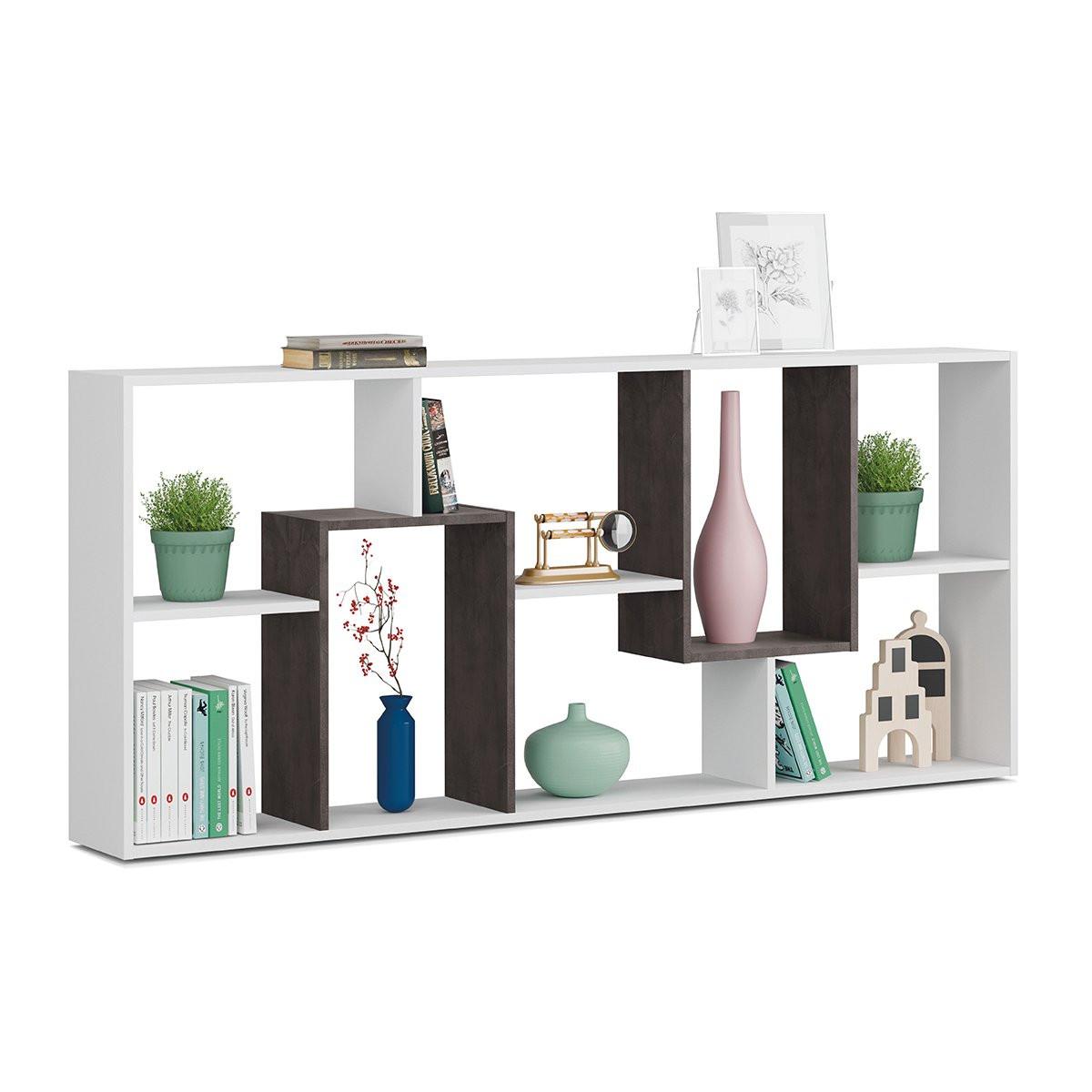 BÜCHERREGAL mit 8 Ablagefächern H180 cm - Kawa - Weiß, Holzwerkstoff (25/180/80cm) - Calicosy