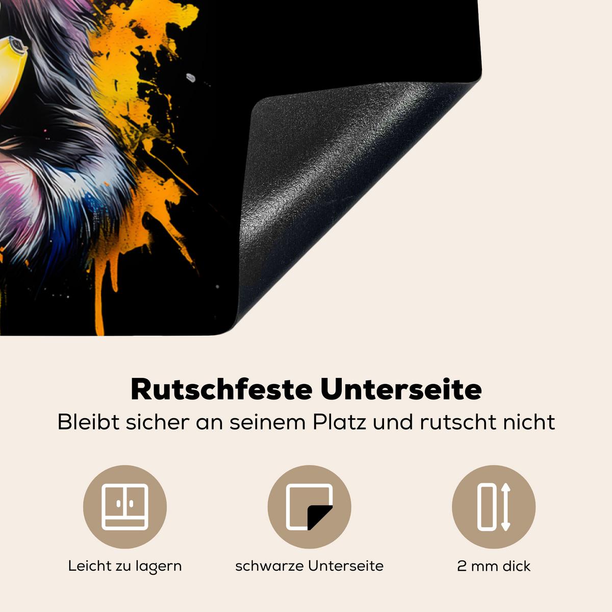 HERDABDECKPLATTE Affe - Graffiti - Farbenfroh - Bananen - Modern Ceranfeldabdeckung 85x52 cm - Gelb, Kunststoff (85/52/0.2cm) - MuchoWow
