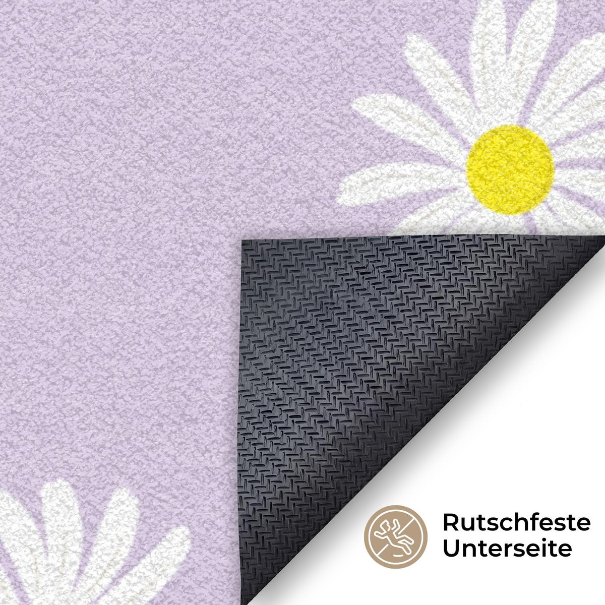 FUSSMATTE Gänseblümchen - Pastell - Weiß - Lila - Blumen Sauberlaufmatte 150x90 cm - Flieder, Kunststoff (150/0.4cm) - MuchoWow