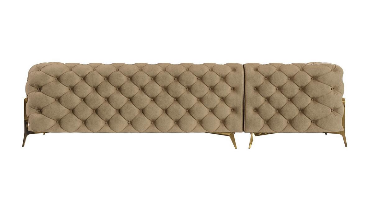ECKSOFA Chesterfield Lexi Beige Samt, Ottomane links - Beige/Goldfarben, Holz/Textil (305/200cm) - S-Style Möbel