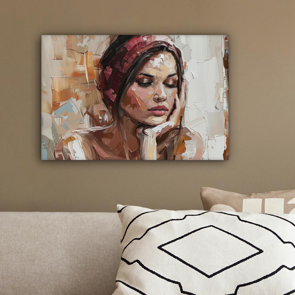 LEINWANDBILD Frau - Lackierung - Porträt - Modern Deko Schlafzimmer 30x20 cm - Altrosa, Textil (30/20cm) - MuchoWow
