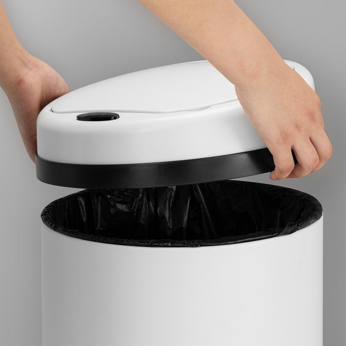MÜLLEIMER rund 40L weiß mit Sensor - Weiß, Metall (31/68/31cm) - Juskys