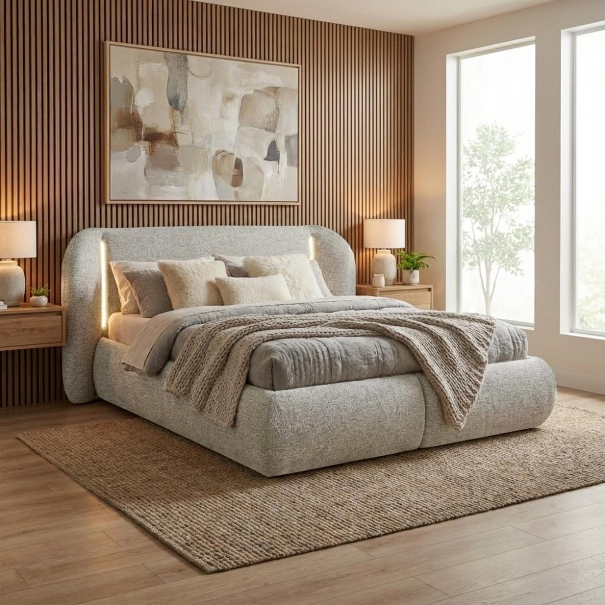 POLSTERBETT Corfu mit LED-Beleuchtung, mit Bettkasten, rundliche Formen, 180x200, Cappuccino - Cappuccino, Textil/Metall (180/200cm) - Beautysofa