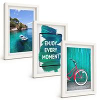 BILDER SET 3er Set - 20x30 cm Weißer Rahmen - Inspiration für ein Fahrrad mit Seeboot - Weiß, Kunststoff (20/30cm) - TULUP