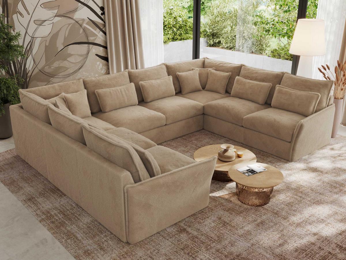 WOHNLANDSCHAFT VERSO U 8M Beige Plüsch - Sandfarben/Beige, Kunststoff/Textil (362/93/270cm) - MKS