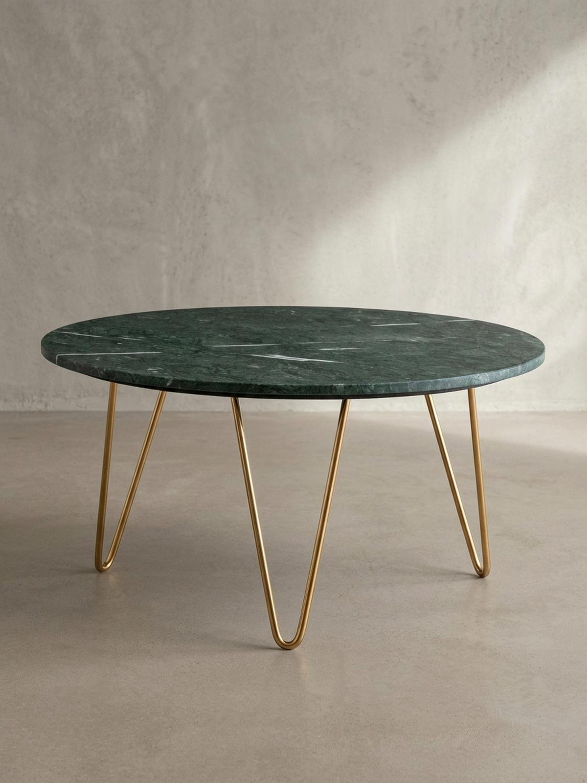 COUCHTISCH Grün Marmor Dreibein Design 70x70x35 cm, Rund Modern Gold Metall - Goldfarben/Grün, Metall (70/70/35cm) - KADIMA DESIGN