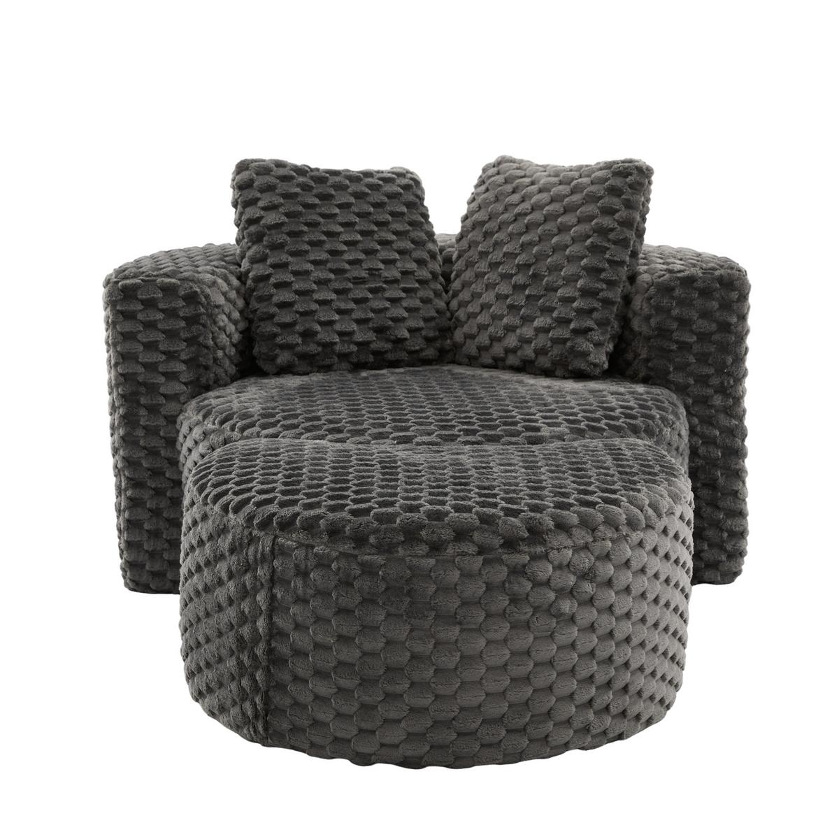 LOUNGESESSEL Mit Hocker Übergroß Rund Komprimiert Ohne Montage - Dunkelgrau, Textil (129/65/116cm) - Urban Meuble