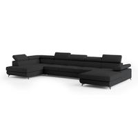 WOHNLANDSCHAFT MONTIVA Schwarz Boucle-Stoff mit Schlaffunktion - Schwarz, Holz (410/89/190cm) - MASSENO