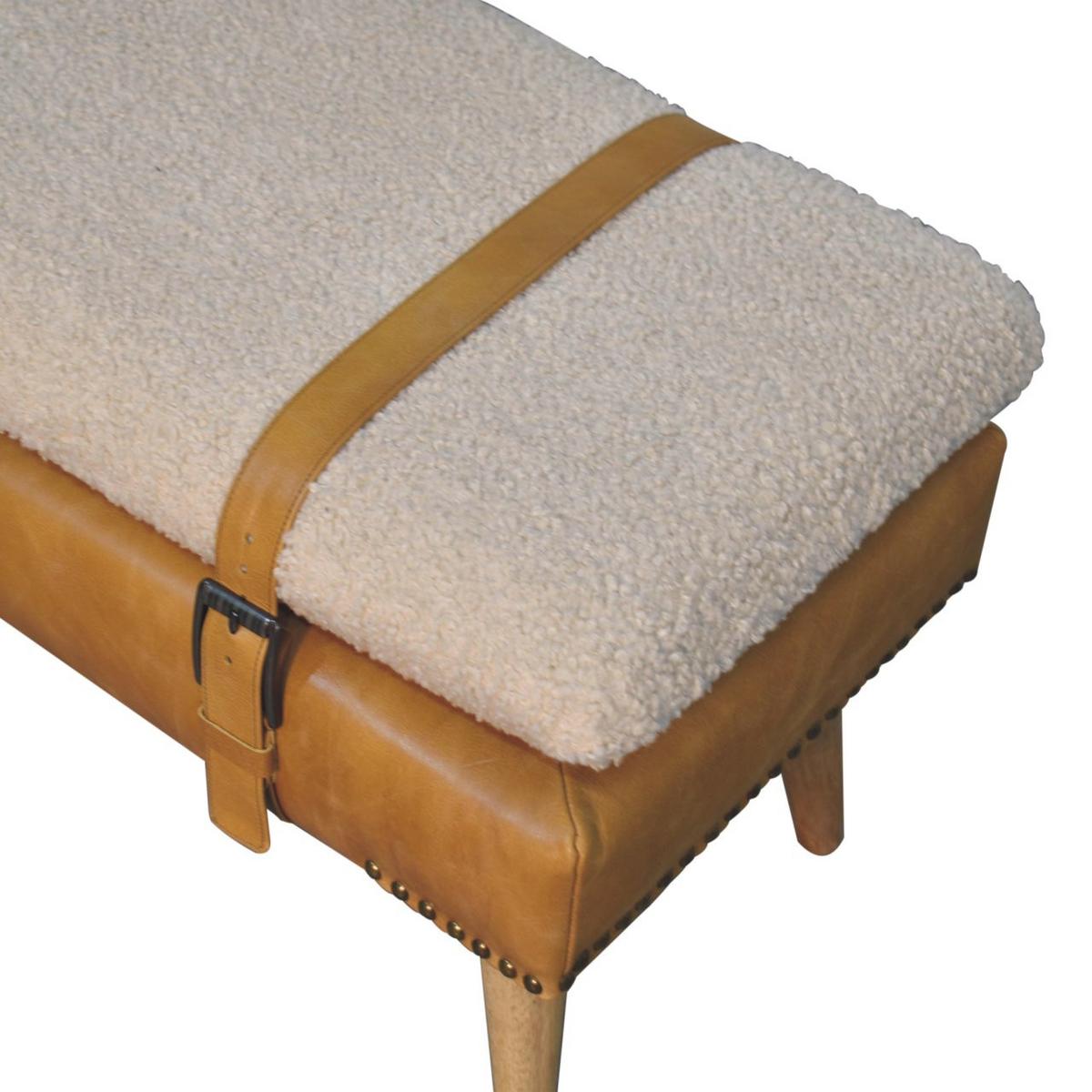 HOCKERBANK Boucle Büffelleder Tan - Braun, Leder/Holz (35/40/90cm) - Artisan Furniture