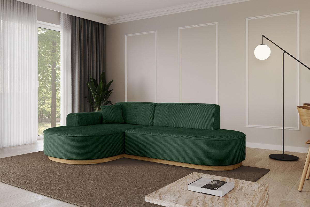 ECKSOFA Ottomane Links MARI-L1-v2 - 243x171x83 cm Grün Cord - Grün, Holzwerkstoff/Textil (243/171cm) - ALTDECOR