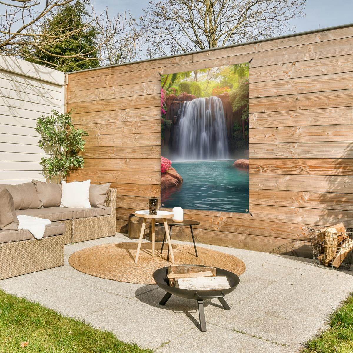 GARTENPOSTER Wasserfall - Natur - Pflanzen - Dschungel - Wasser Outdoor Bilder 80x120 cm - Grün, Kunststoff (80/120/0.2cm) - OnlyWow