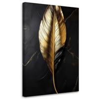 WANDBILD blattgold auf schwarzem hintergrund - Goldfarben, Textil (60/90cm) - Feeby