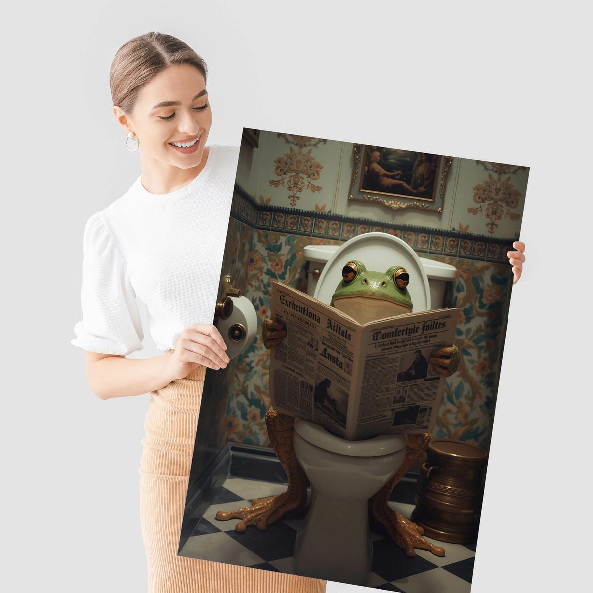 POSTER für WC Badezimmer FROSCH in Toilette Retro Zeitung Abstraktion 20x30cm - Beige/Schwarz, Papier (20/30/30cm) - Muralo