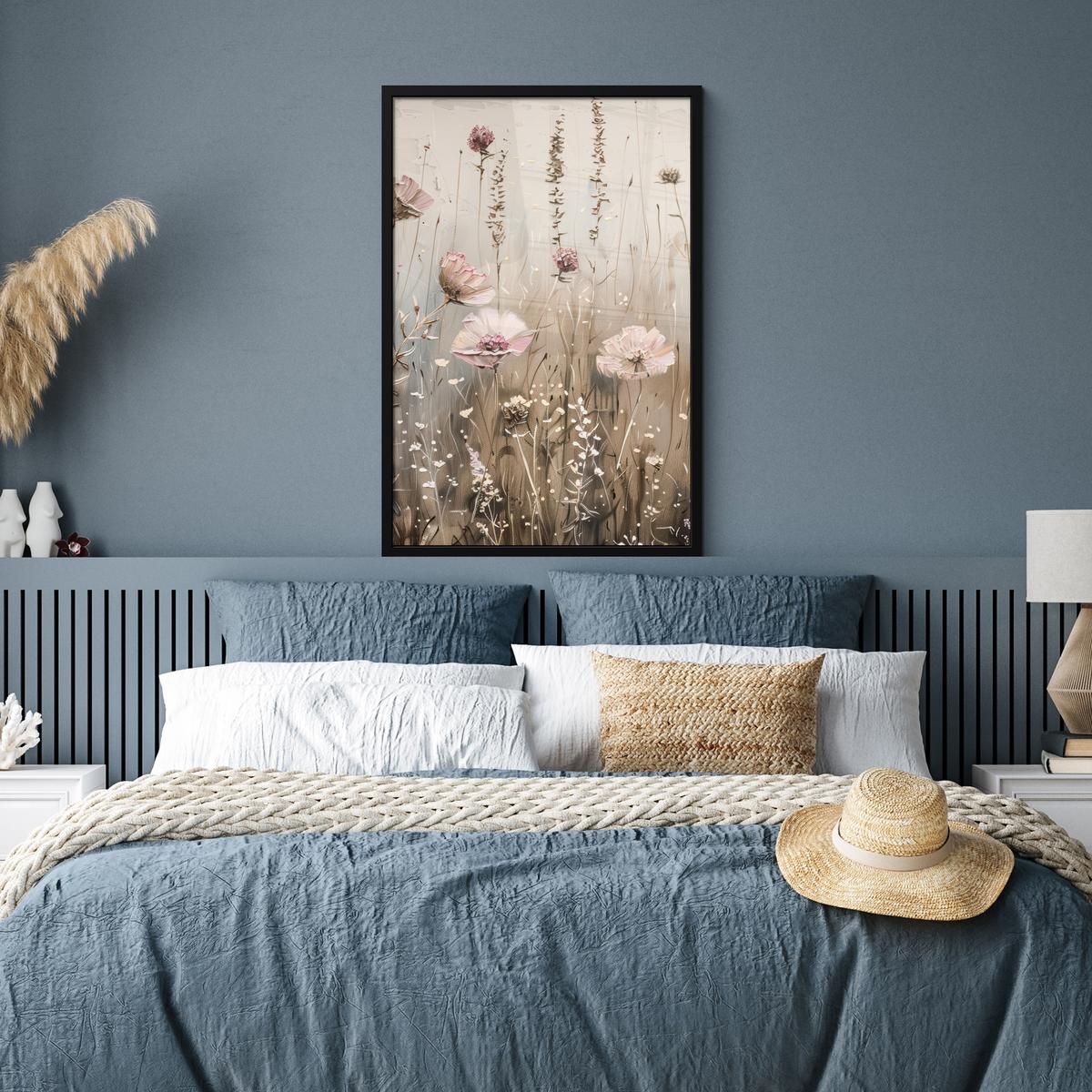 POSTER MIT RAHMENGERAHMTES BILD Blumen - Rosa - Modern - Beige 60x90 cm - Beige, Papier (60/90cm) - MuchoWow