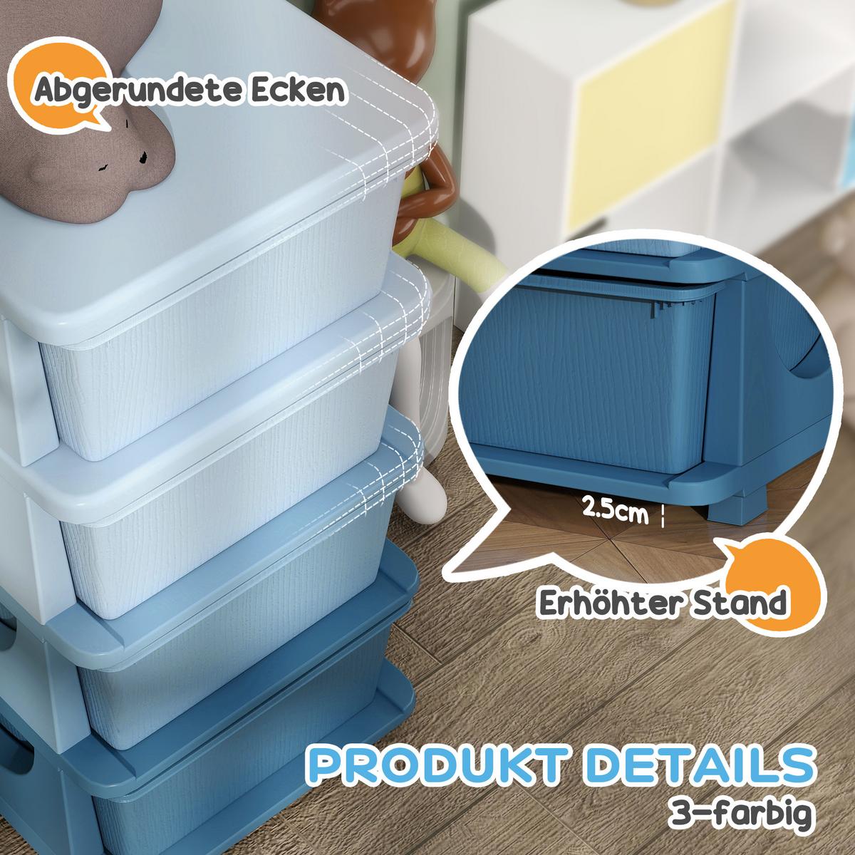 SCHUBLADENSCHRANK für Kinder mit Stauraum Aufbewahrungsboxen vier Ebene - Blau, Kunststoff (37/76/37cm) - HOMCOM