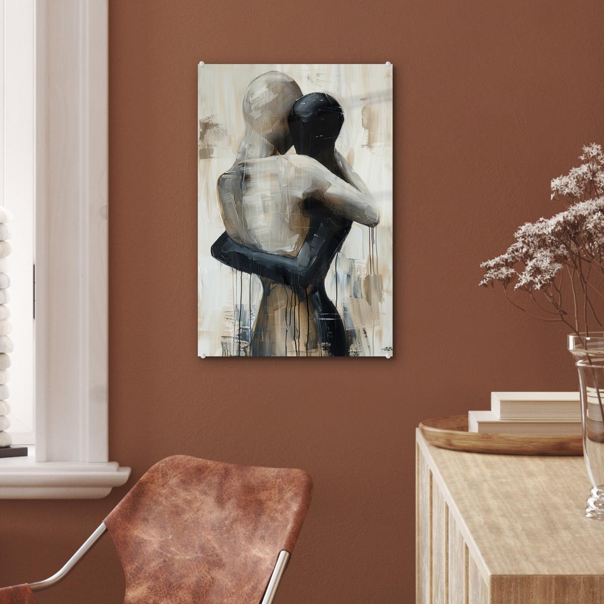 ACRYLGLASBILD Abstrakt - Liebe - Schwarz und weiß - Modern Wanddeko Wohnzimmer 40x60 cm - Schwarz, Glas (40/60cm) - MuchoWow