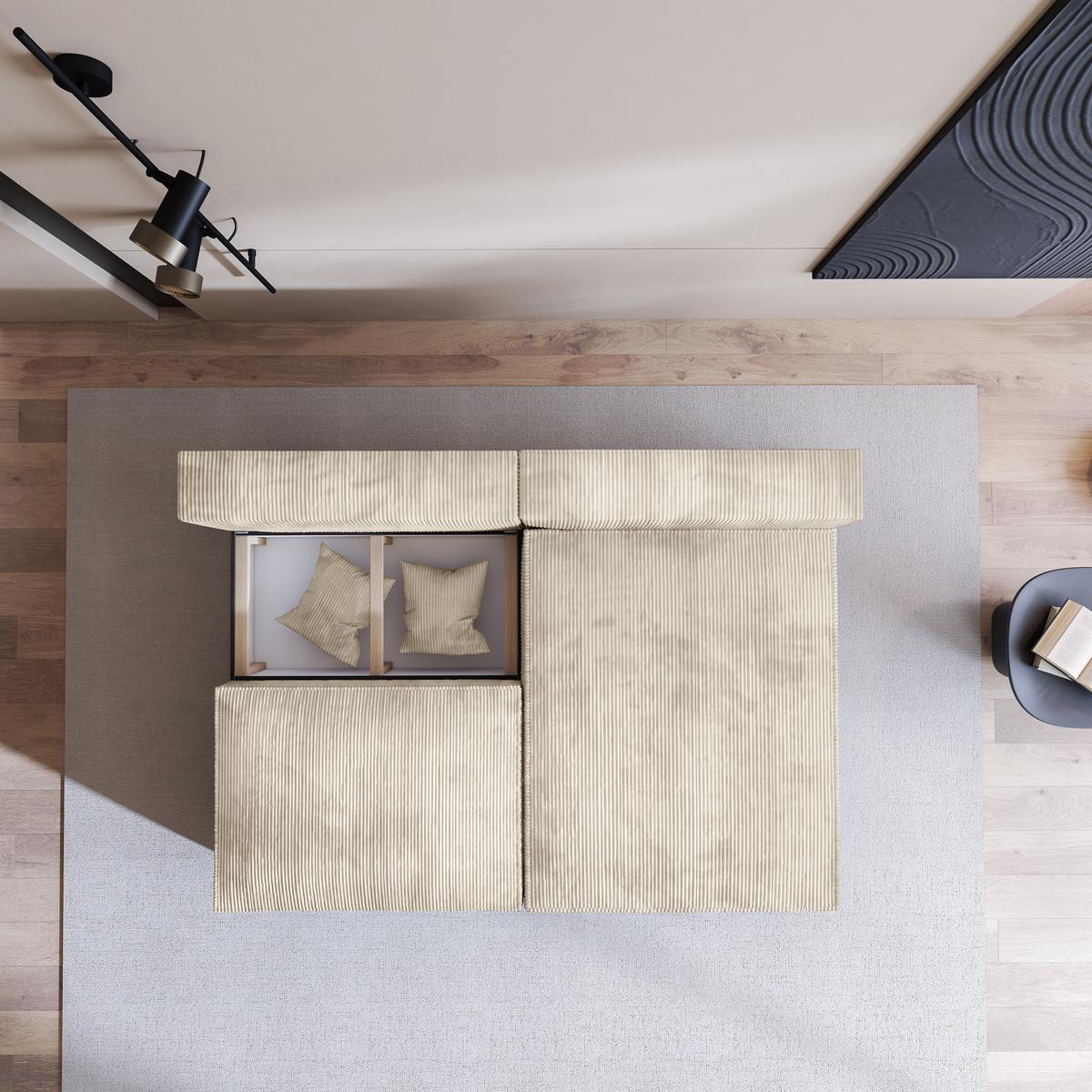 ECKSOFA FIORO P Creme Kordstoff mit Schlaffunktion - Creme/Grau, Holz/Kunststoff (204/148cm) - MASSENO