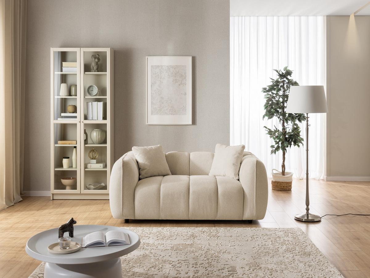 2-SITZER SOFA Nubira in tief gesteppter Bubble-Optik aus weichem Hellbeige Strukturstoff im modernen Design - Beige/Schwarz, Holz/Kunststoff (172/69/89cm) - S-Style Möbel