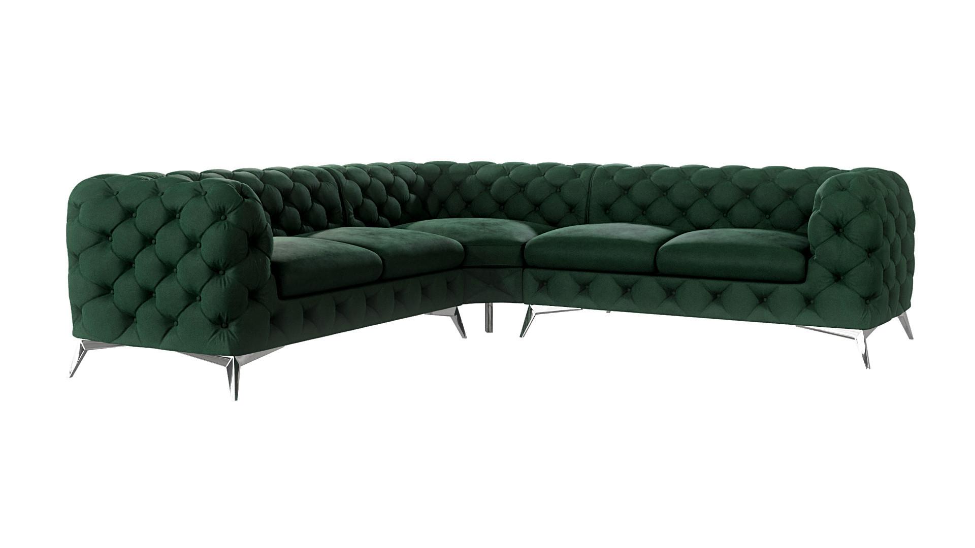 ECKSOFA Chesterfield Laura Flasche Grün Samt - Smaragdgrün/Silberfarben, Holz/Textil (264/264cm) - S-Style