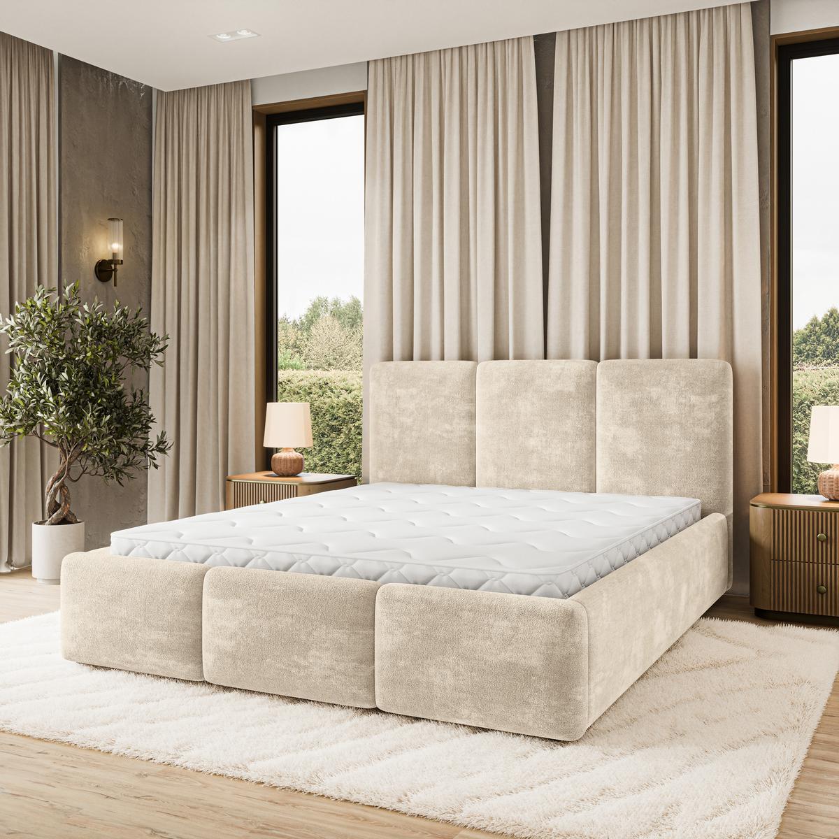 POLSTERBETT MORENA LM 200x200 cm mit Bettkästen - Creme - Creme, Holz (200/200cm) - MASSENO