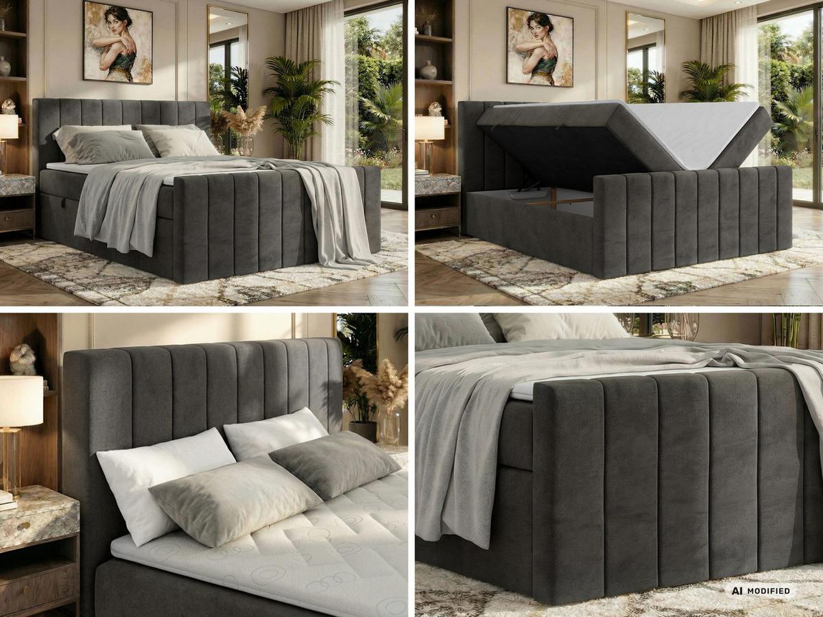 BOXBETT ALVER DUO 180/200 - Dunkelgrau Velvet - Topper T25 - H3 - Dunkelgrau/Schwarz, Kunststoff/Textil (180/200cm) - MKS