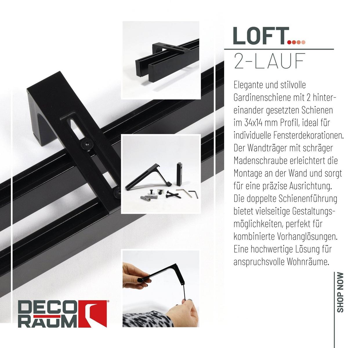 GARDINENSCHIENE 2-lauf Loft - Schwarz, Metall (60cm) - Deco-Raum