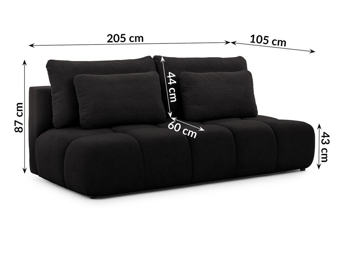 SCHLAFSOFA Belluno aus hochwertigem Schwarz Plüschstoff mit Bettkasten und tiefen Steppungen in Bubble-Optik - Schwarz, Holz/Kunststoff (205/87/105cm) - S-Style