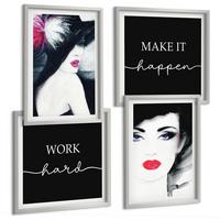 BILDER SET 4er Set - 50x50 cm & 40x60 cm Silberner Rahmen - Porträts von Frauen mit Lippen - Silberfarben, Kunststoff (50/50cm) - TULUP