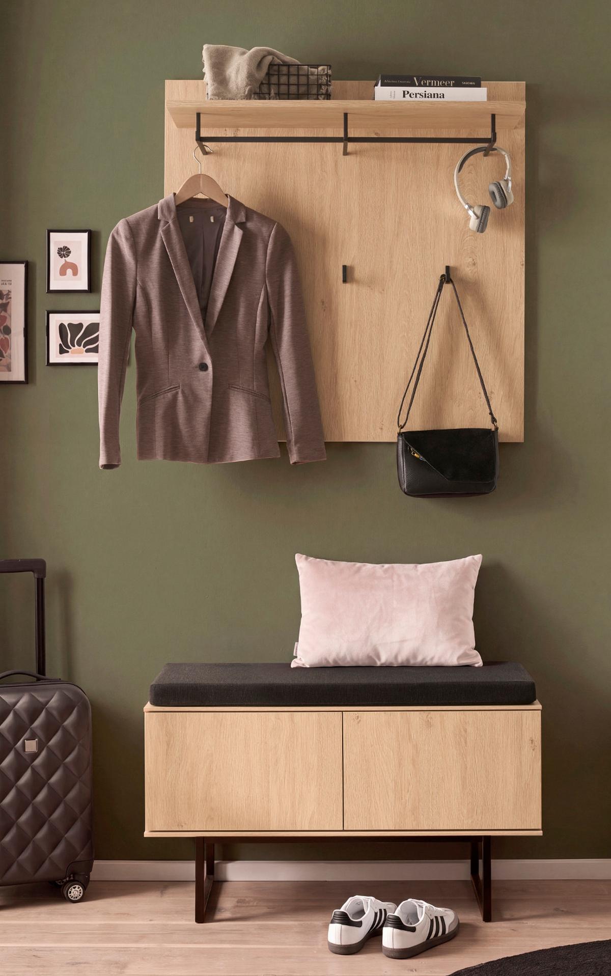 GARDEROBE-SET Stone Eiche 3-teilig 90 cm, Garderobenkombination in modernem Design - Eichefarben/Schwarz, Holzwerkstoff/Metall (90/200/40cm) - Furn.Design