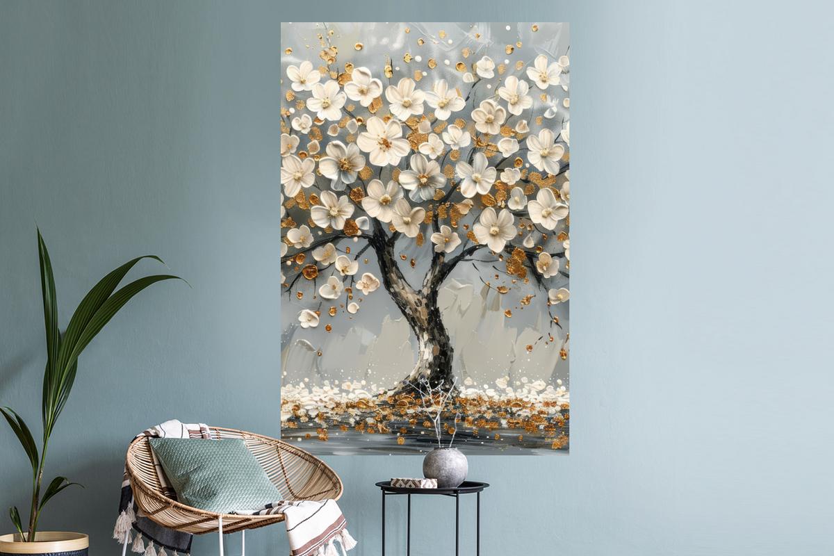 WANDTATTOO Baum - Blumen - Weiß - Natur - Kunst Wandaufkleber 80x120 cm - Weiß, Kunststoff (80/120/0.1cm) - MuchoWow