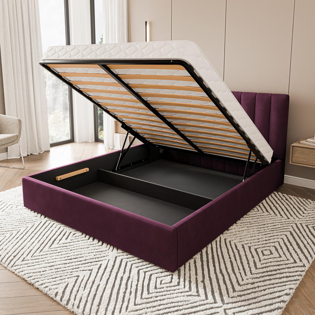 POLSTERBETT DEMERA MGV 120x200 cm mit Bettkästen - Violett - Violett, Holz (120/200cm) - MASSENO