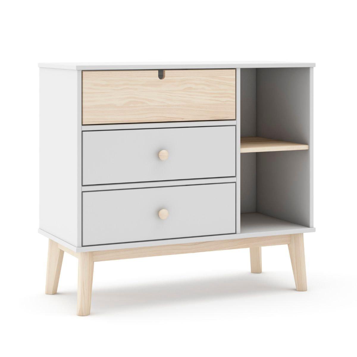 KOMMODE 3 Schubladen und 2 Fächer L90 cm - Estefania - Weiß, Holzwerkstoff (40/81/90cm) - Calicosy