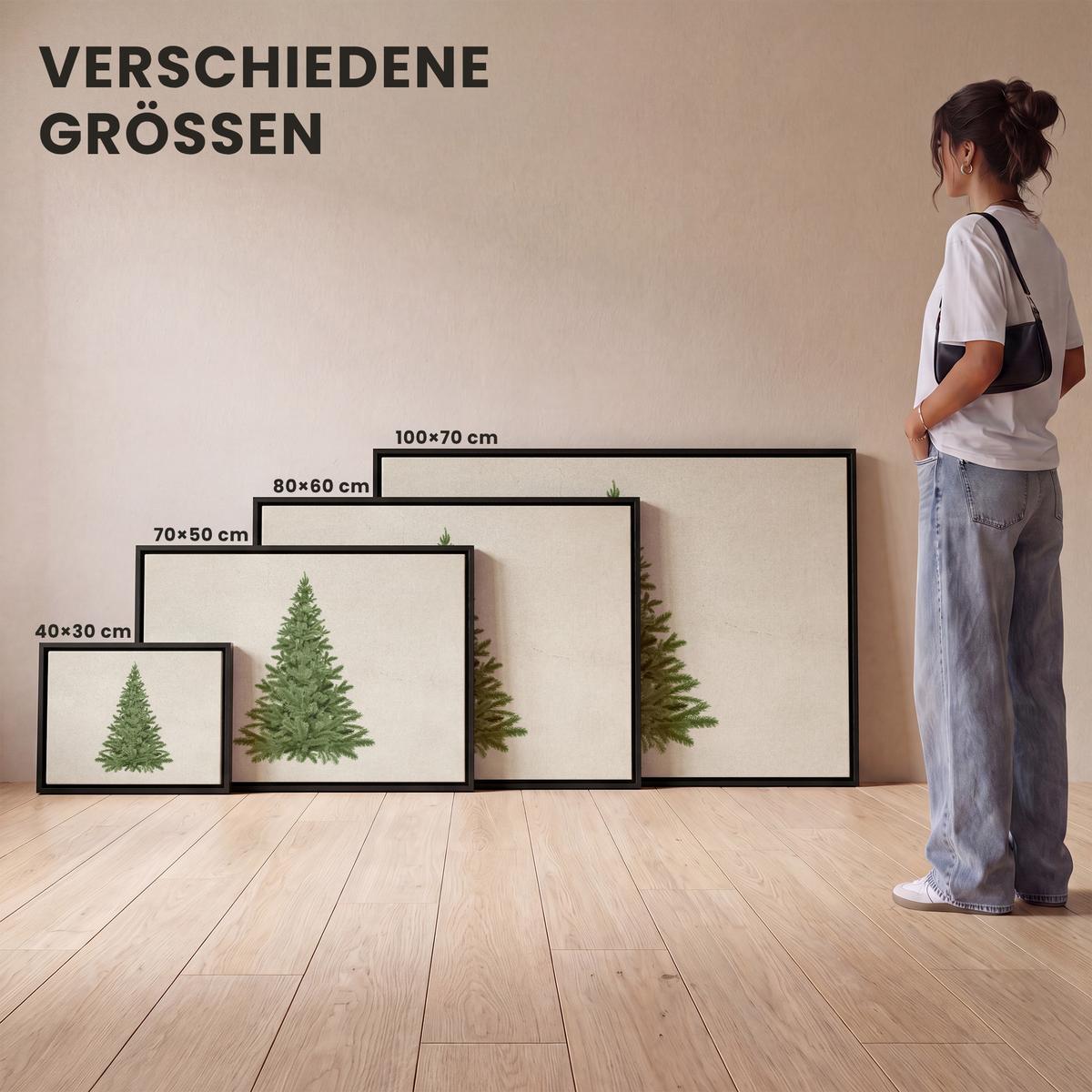 LEINWAND Bilder mit Rahmen - Weihnachtsbaum - Grün - Weihnachten - Feiertage - 40x30 - Olivgrün, Textil (40/30cm) - MuchoWow