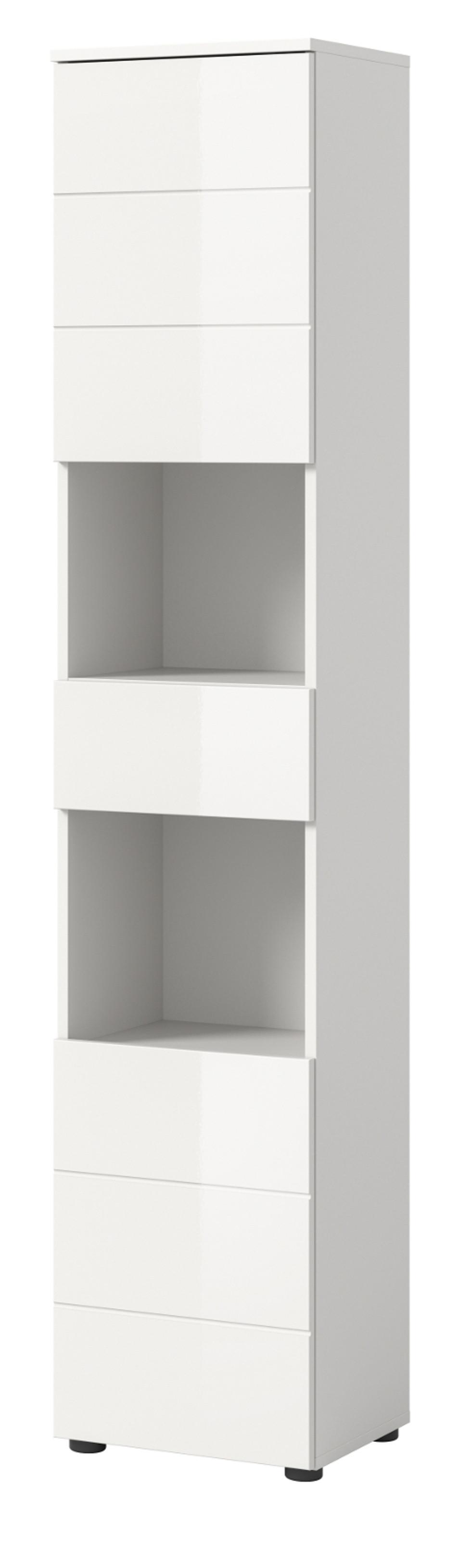 BADSCHRANK weiß Hochglanz 38 x 190 cm, Hochschrank mit viel Stauraum - Weiß Hochglanz/Schwarz, Holzwerkstoff/Kunststoff (38/190/34cm) - Inn.Furn