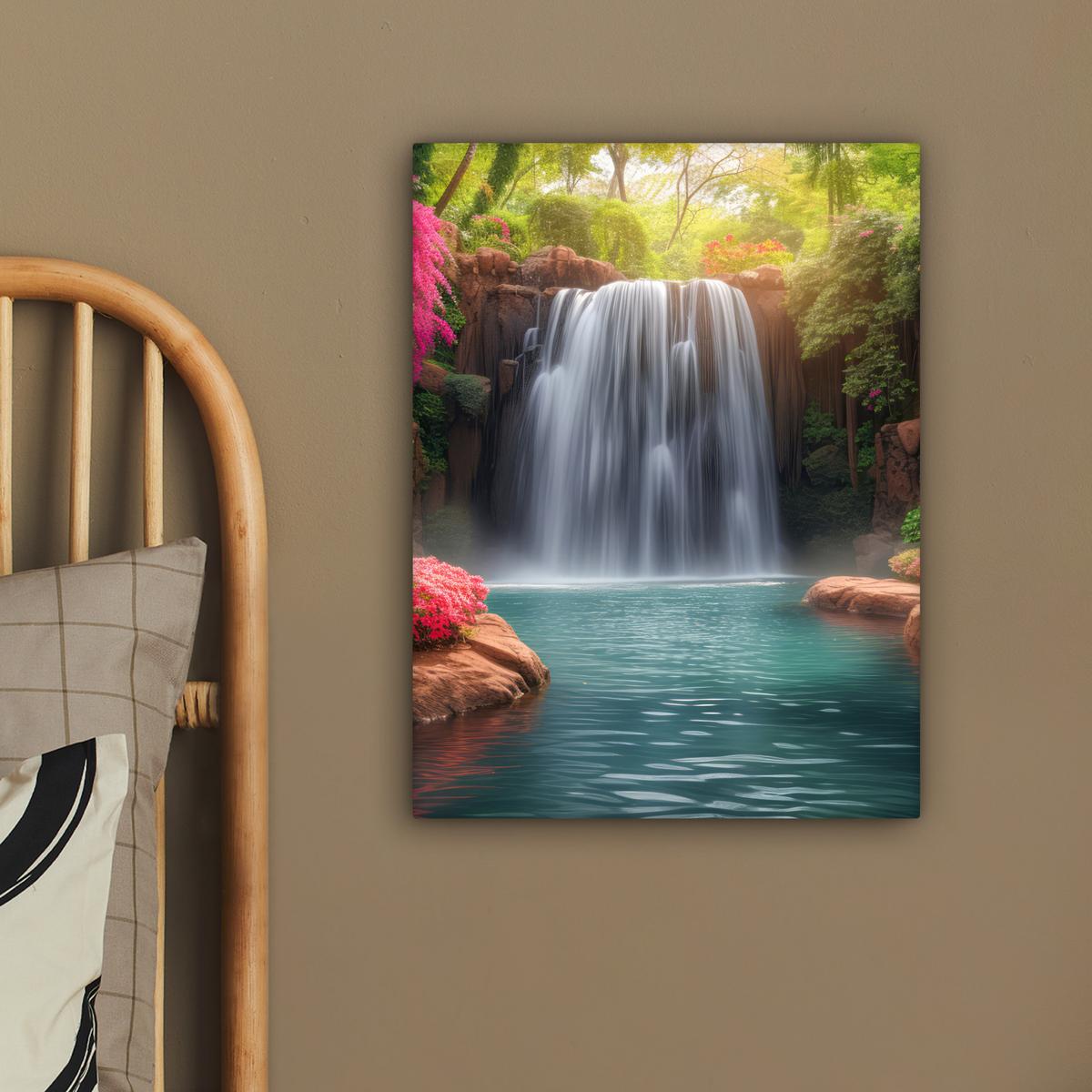 LEINWANDBILD Wasserfall - Natur - Pflanzen - Dschungel - Wasser Room Decor 30x40 cm - Grün, Textil (30/40cm) - MuchoWow