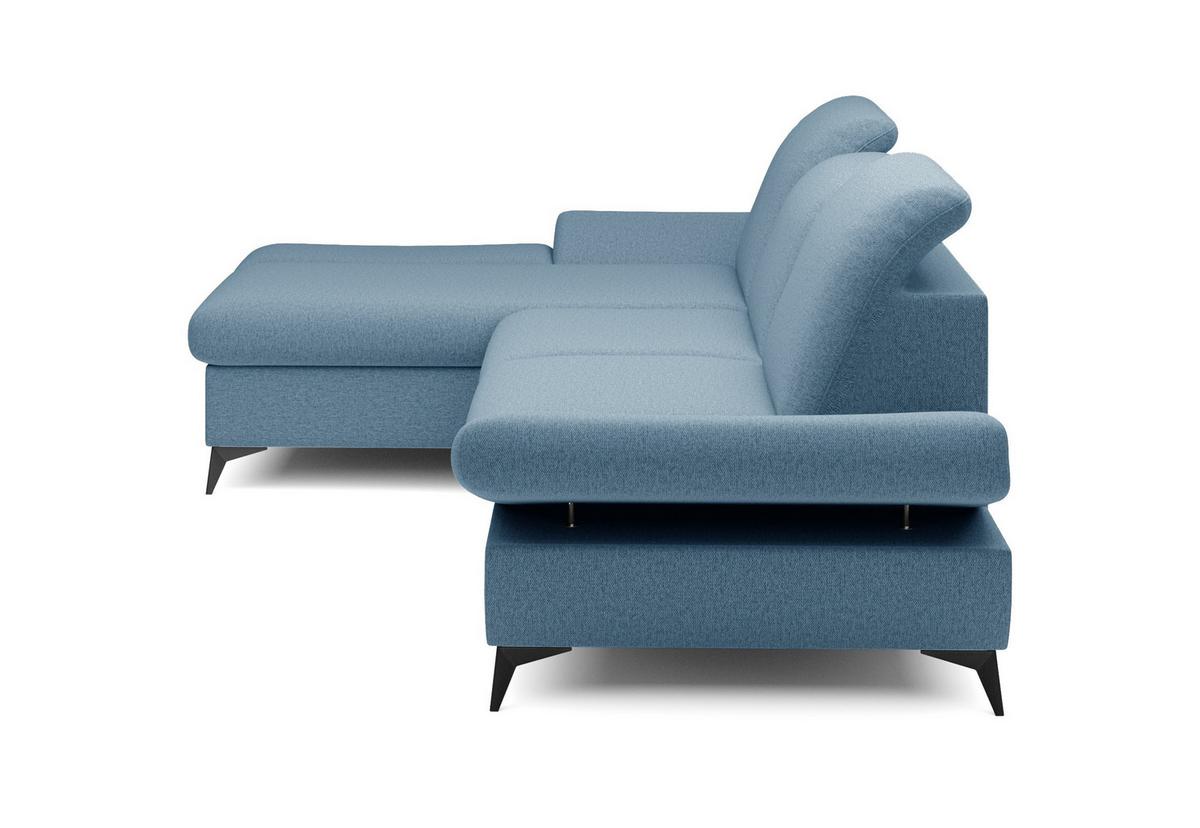 ECKSOFA FELICE L-S Blau Geflochtener Stoff mit Schlaffunktion - Hellblau, Holz (284/166cm) - MASSENO