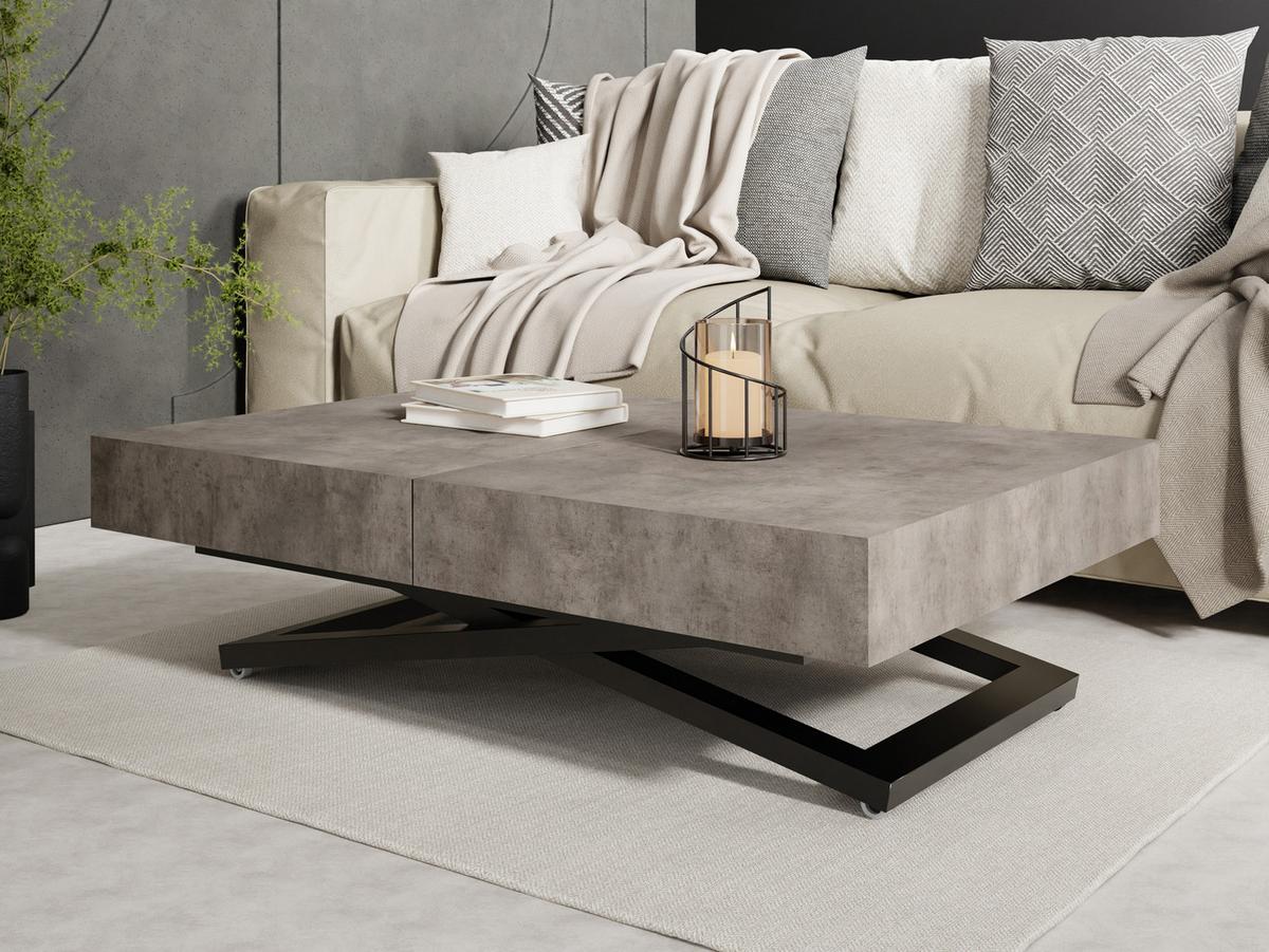 COUCHTISCH Cavetta U höhenverstellbar ausziehbar, Dunkelgrauer Chicago Beton 120-200/80/27-76 cm - Dunkelgrau/Schwarz, Holzwerkstoff/Metall (80/200/76cm) - WFL GROUP