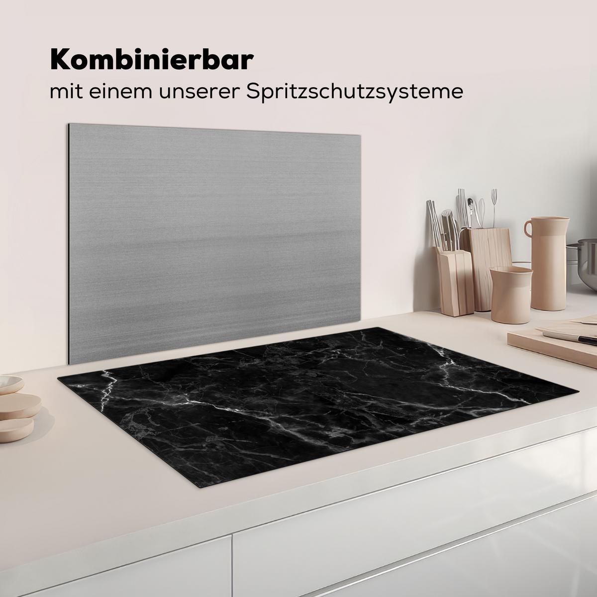 HERDABDECKPLATTE Marmor - Schwarz - Weiß - Textur - Marmoroptik Induktionsmatte 83x51 cm - Silberfarben, Kunststoff (83/51.5/0.2cm) - MuchoWow
