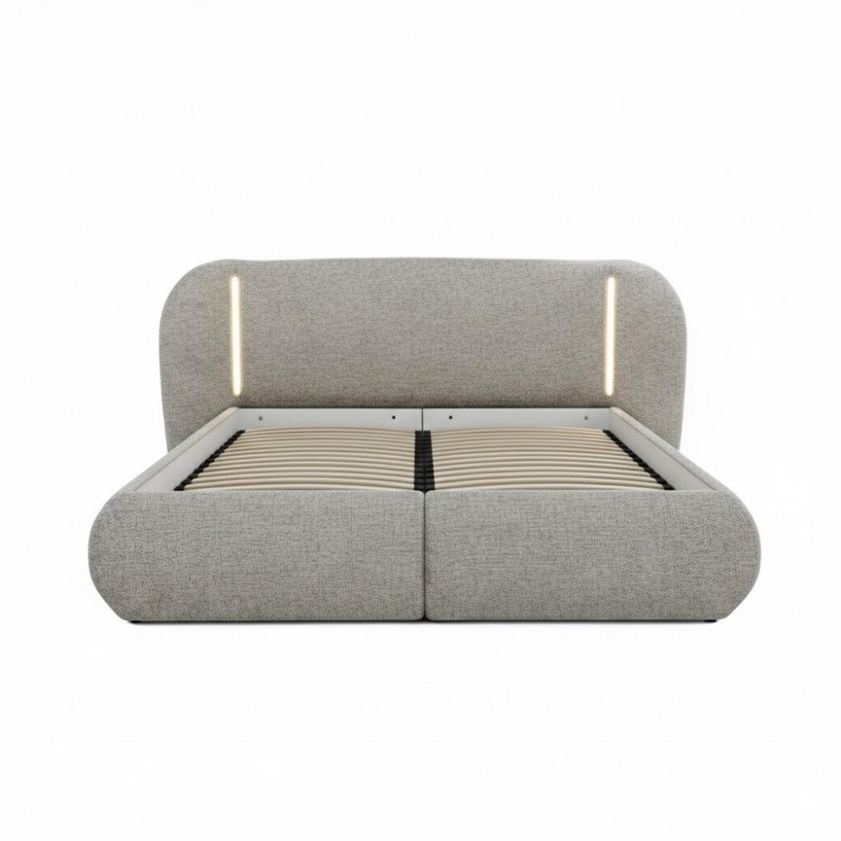 POLSTERBETT Corfu mit LED-Beleuchtung, mit Bettkasten, rundliche Formen, 180x200, Cappuccino - Cappuccino, Textil/Metall (180/200cm) - Beautysofa