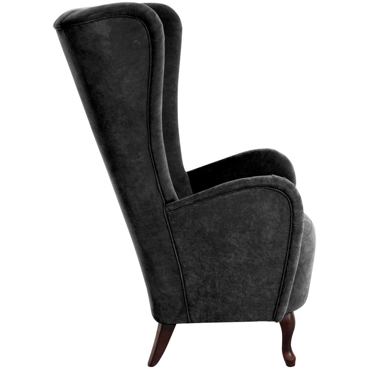 HOCHLEHNSESSEL Kailey Bezug Velourstoff Buche nussbaum dunkel / schwarz - Schwarz, Kunststoff (96/122/89cm) - 58aufmkessel