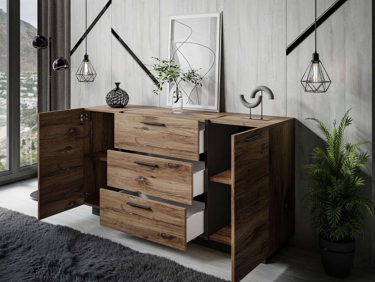SIDEBOARD mit Schubladen ONYX LOFT - Eichefarben/Schwarz, Holzwerkstoff (158/81/41.3cm) - Lookway