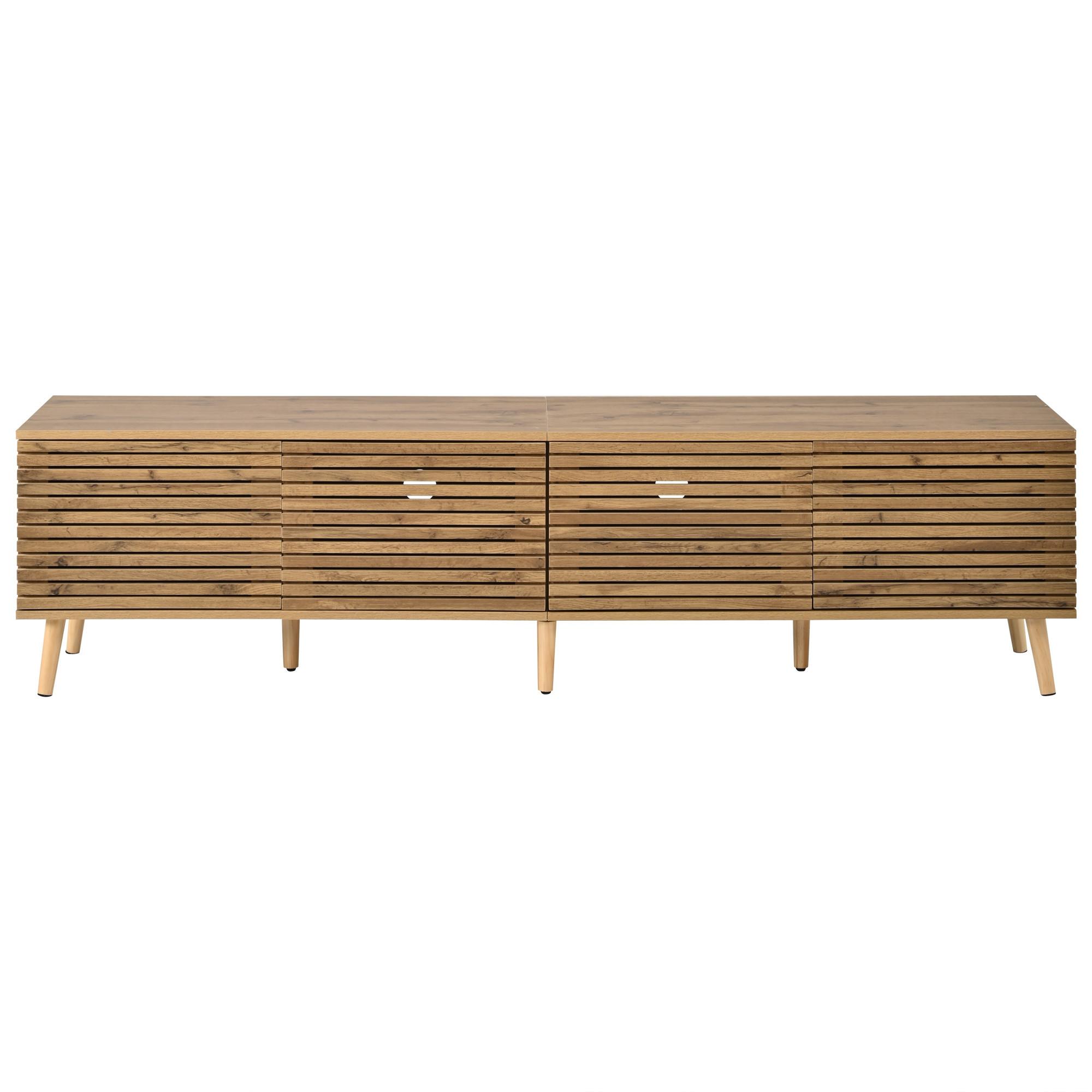TV-LOWBOARD Holzoptik 180cm mit 4 Lamellentüren für TVs bis 75 Zoll - Naturfarben, Holzwerkstoff (180/46/40cm) - Urban Meuble