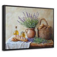 LEINWAND Bilder mit Rahmen - Lavendel - Brot - Stilleben - 40x30 - Flieder, Textil (40/30cm) - MuchoWow