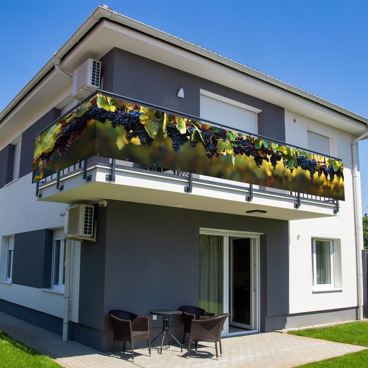BALKON-SICHTSCHUTZ Trauben - Wein - Natur - Grün Balkon Deko 500x75 cm - Weinrot, Kunststoff (500/75cm) - MuchoWow