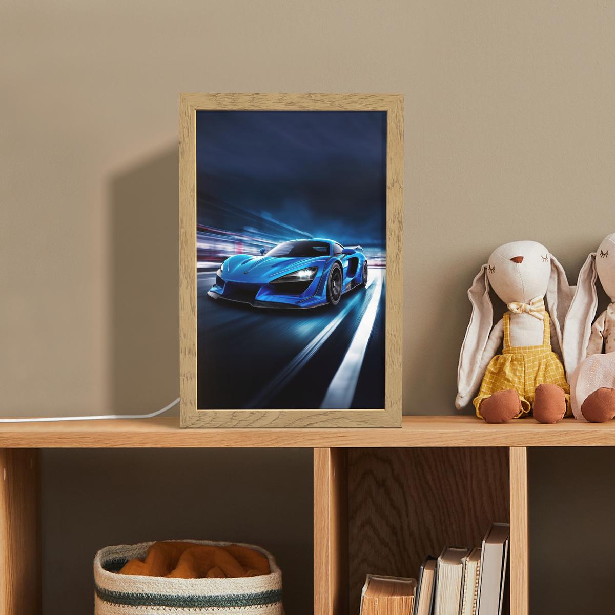 NACHTTISCHLAMPE Auto - Blau - Jungen - Kind 20x30 cm - Blau, Holzwerkstoff (8/20/30cm) - OnlyWow