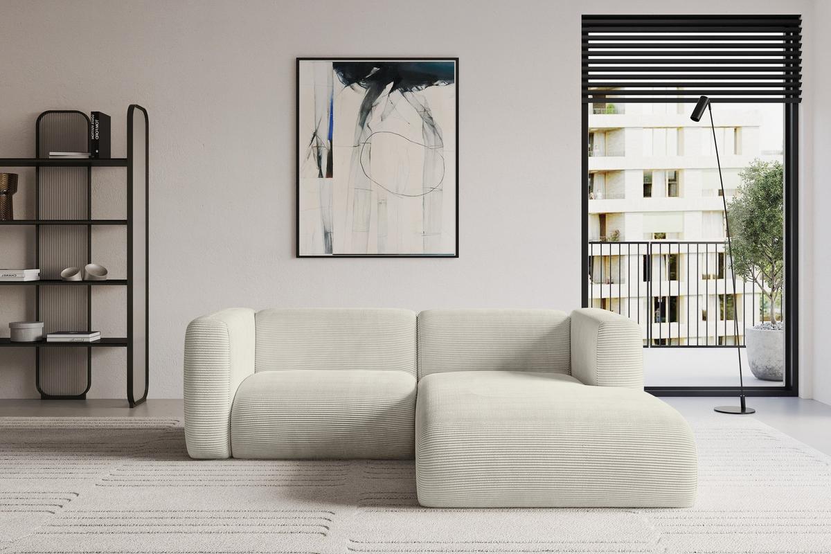 ECKSOFA Ottomane Rechts MIRA-L1 227x179x89 Creme Cord - Ecru/Creme, Holzwerkstoff/Kunststoff (227/179cm) - ALTDECOR