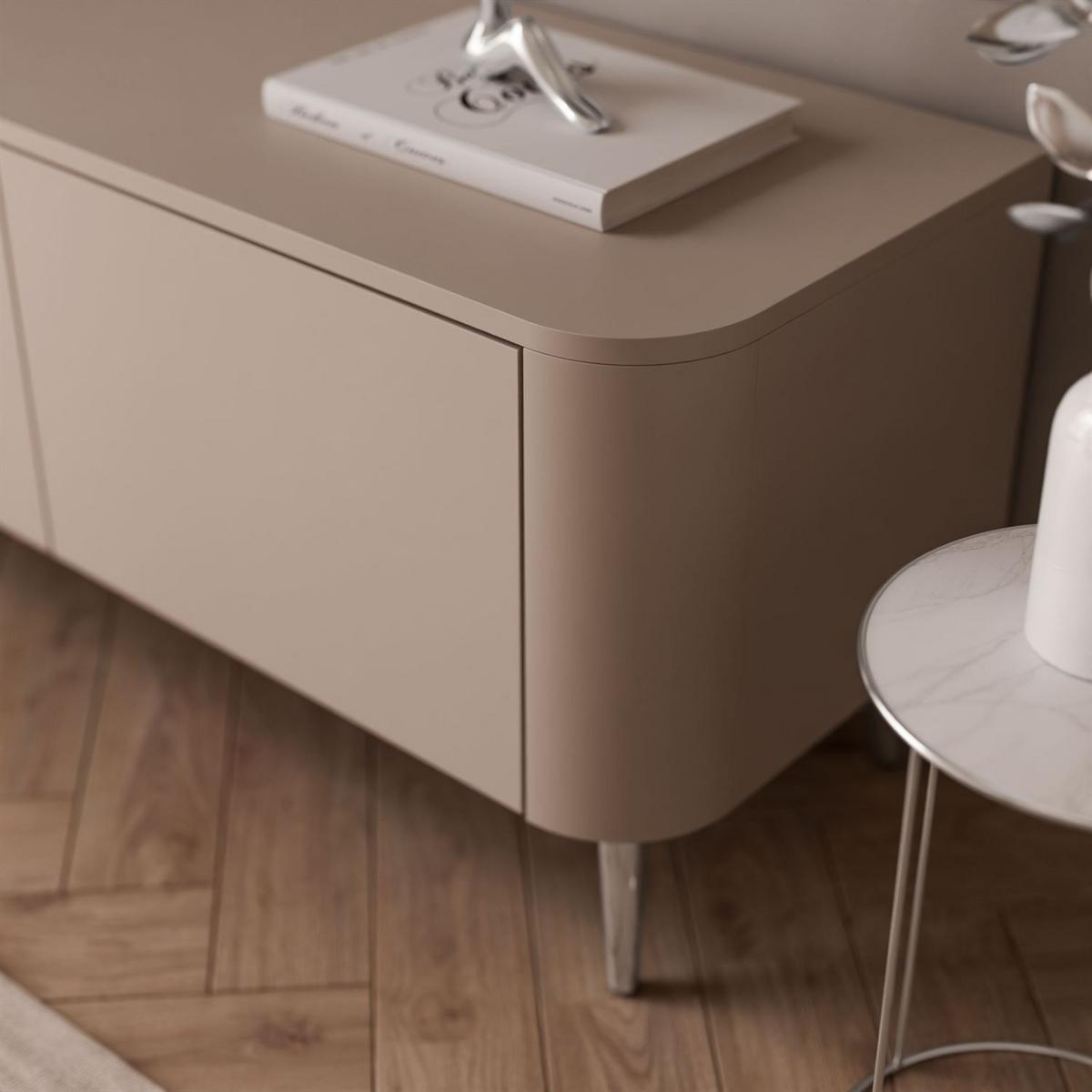 TV-SCHRANK CELESTE PUSH OPEN mit Beleuchtung auf Schräge chromfarbene Füßen - Kaschmir, Holzwerkstoff (200/46.5/40cm) - Lookway