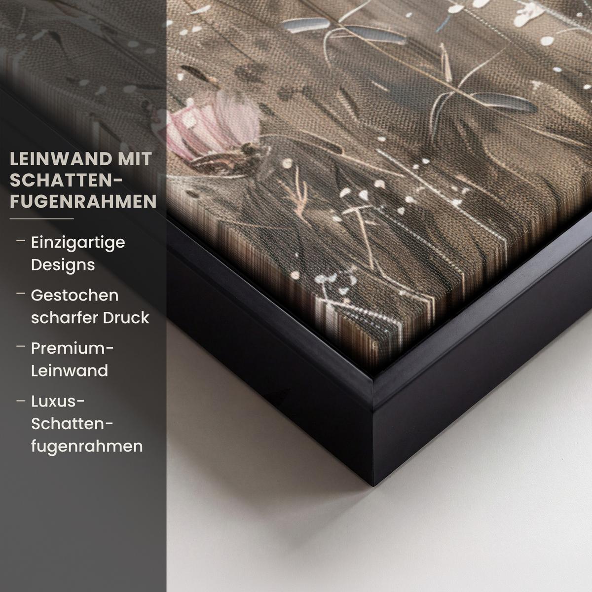LEINWAND Bilder mit Rahmen - Blumen - Rosa - Modern - Beige - 80x60 - Beige, Textil (80/60cm) - MuchoWow