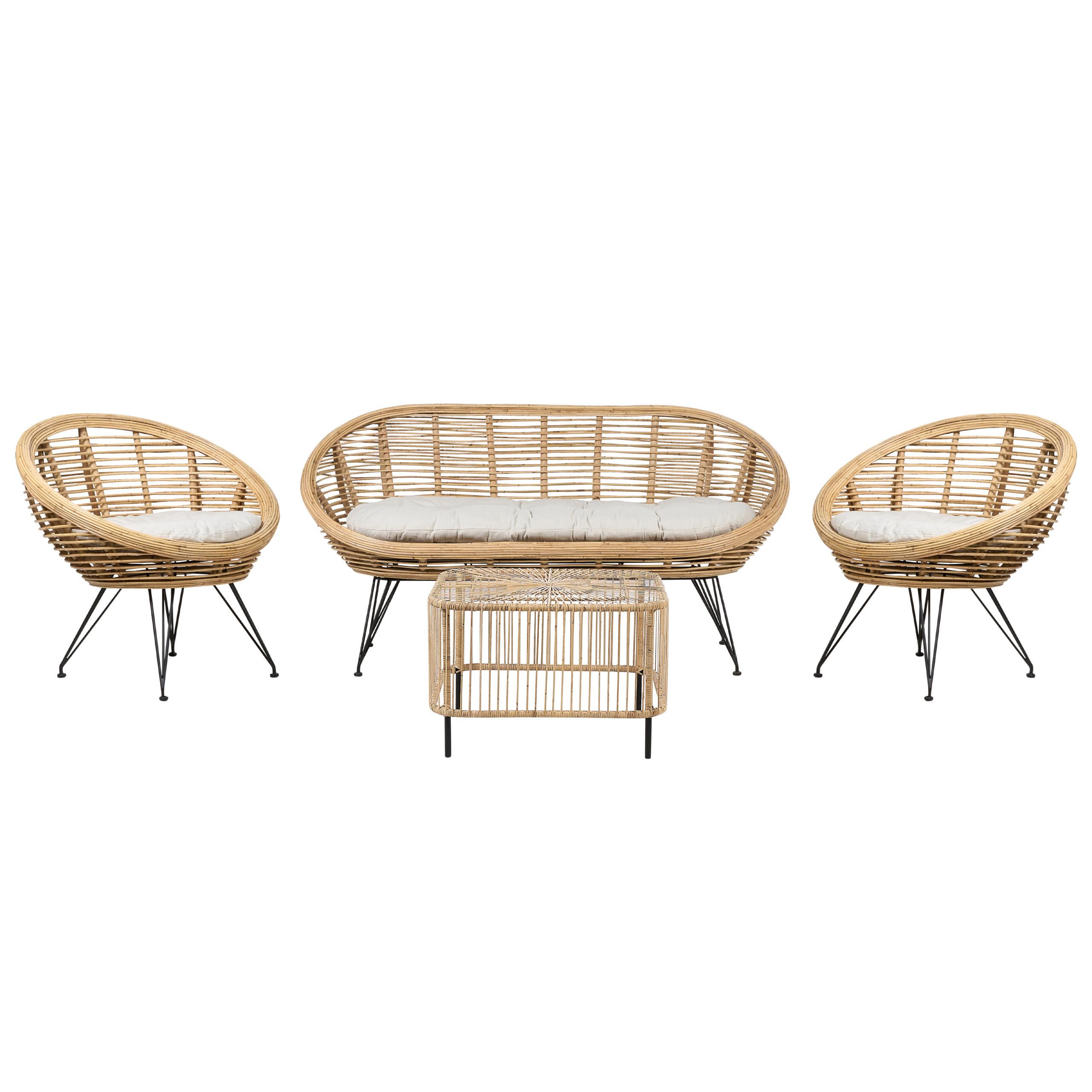 4-SITZER LOUNGE SET Rattan Natürlich Maratea/Cesenatico - Naturfarben, Naturmaterialien - Beliani
